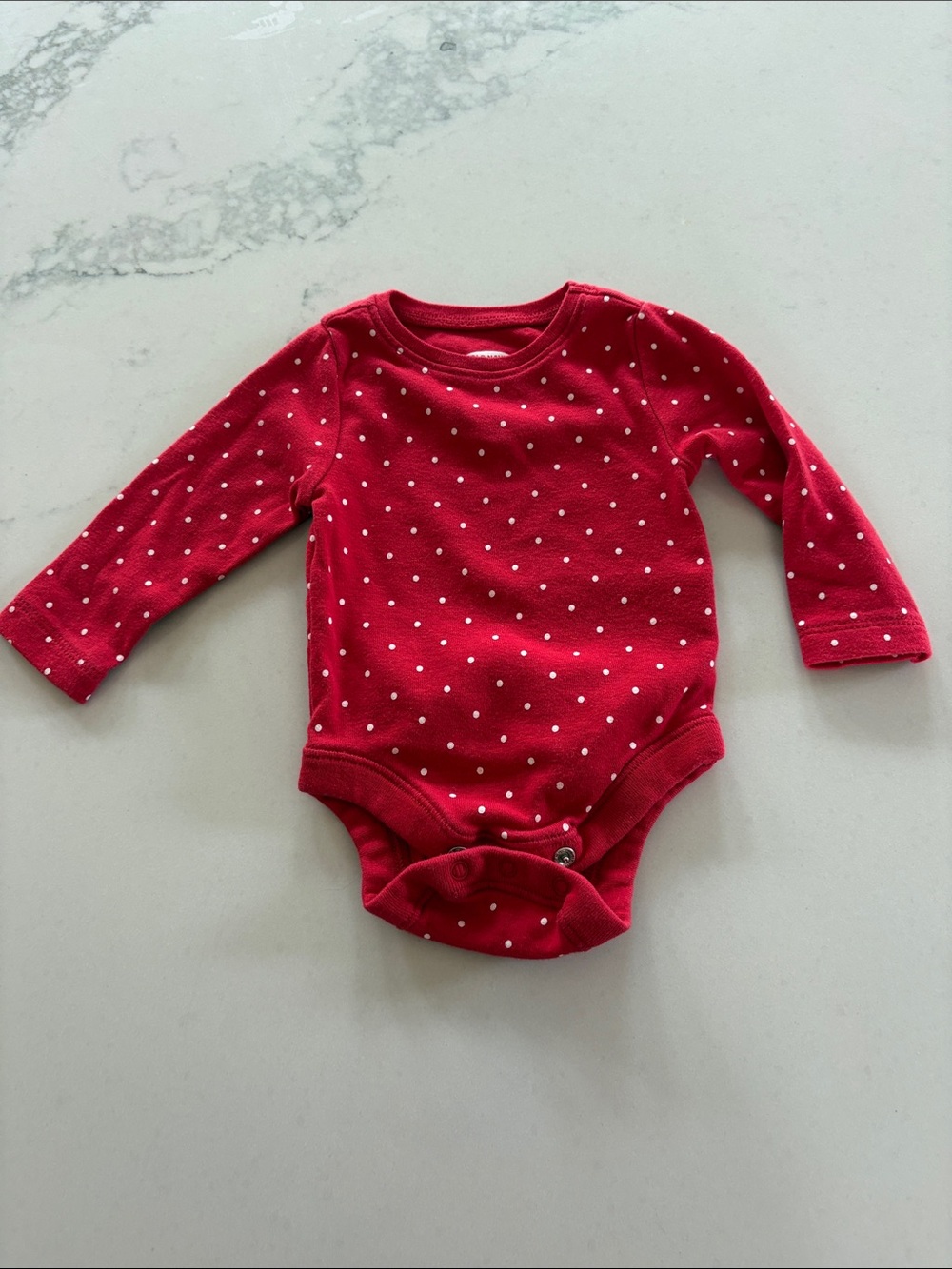 Old Navy Red Long-Sleeve Baby Bodysuit with White Polka Dots